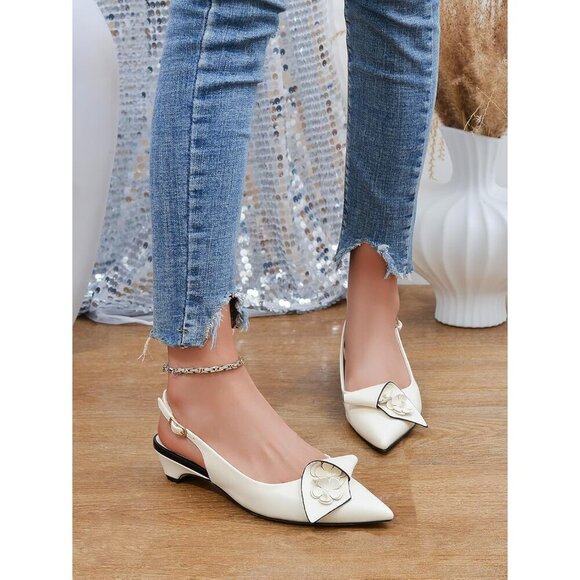 Sicare Slingback Heels Pumps Synthetic White Women Flower Block Heel Dress Shoes - Picture 5 of 13